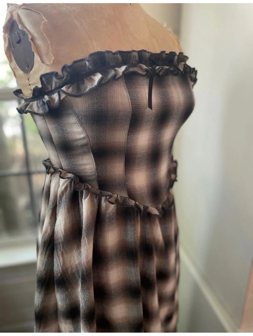 Urban Outfitters Kimchi Blue Plaid Corset Midi Dress Strapless Coquette Women SM